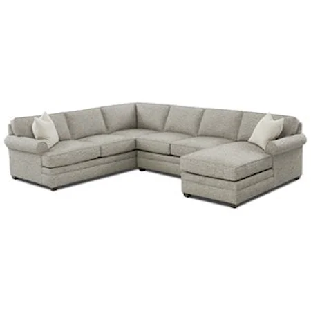 Casual 3-Piece Rolled Arm Sectional with Right-Facing Chaise